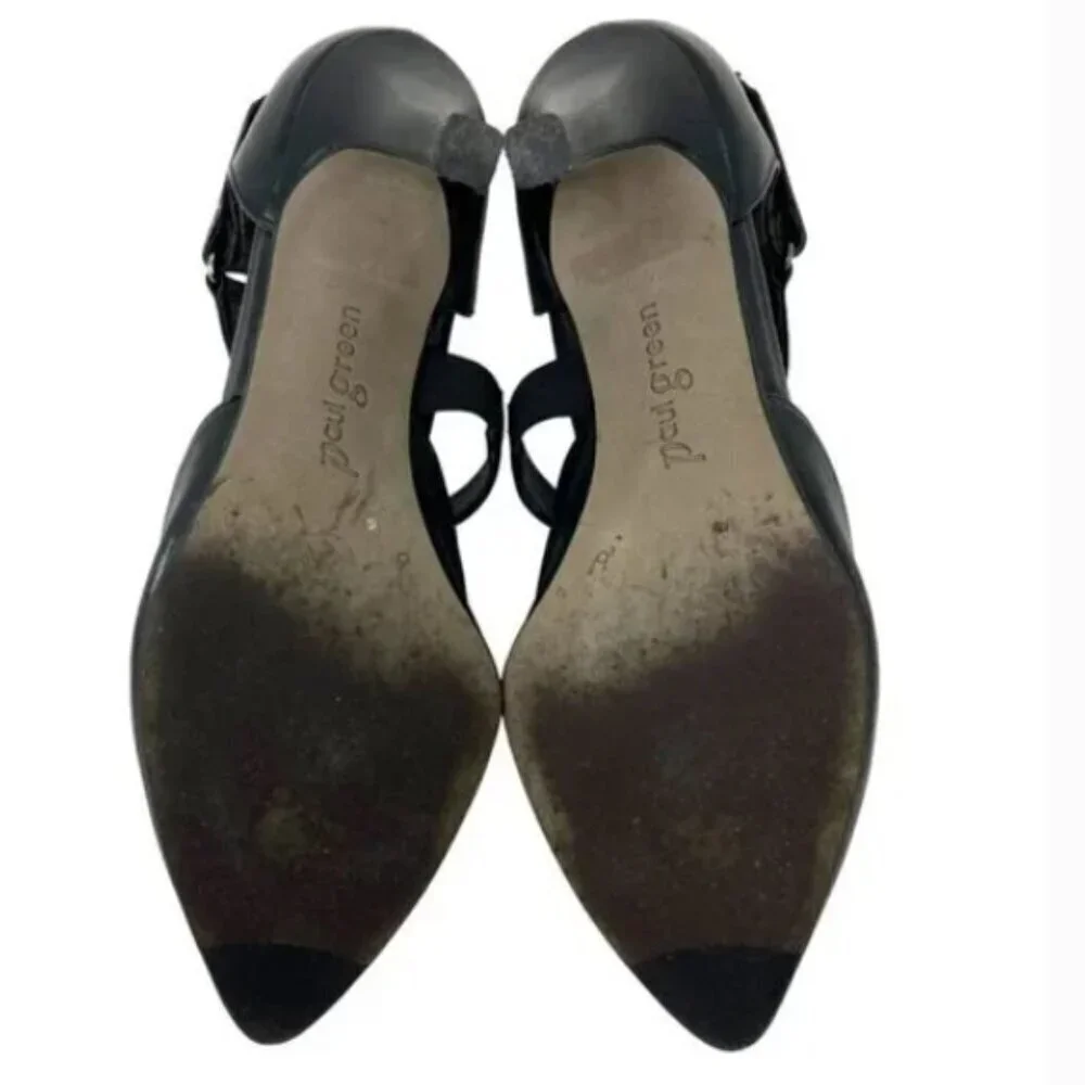 Paul Green Desire Black Leather Cross Ankle Strap Pointed-Toe Heels - Size 8.5 - Picture 5 of 7